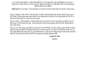 Công văn 1462/LĐTBXH-CV thực hiện chế độ ưu đãi người hoạt động kháng chiến