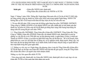 Công văn 282/CV-NH3 Kế hoạch triển khai chỉ thị của Thống đốc Ngân hàng Nhà nước