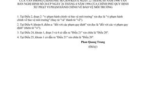 Công văn 2439/KGVX đính chính văn bản NĐ 26/CP quy định xử phạt vi phạm hành chính về bảo vệ môi trường