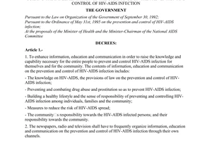 Decree No. 34-CP of June 01, 1996, of the Government guiding the implementation of the Ordinance on the prevention and control of HIV-AIDS infection