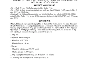 Quyết định 367/TTg phê duyệt quy hoạch xây dựng khu đô thị mới Thủ Thiêm, huyện Thủ Đức, thành phố Hồ Chí Minh