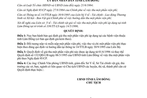 Quyết định 618/QĐ-UBTC năm 1996 thu một phần viện phí Bệnh viện Lâm Đồng