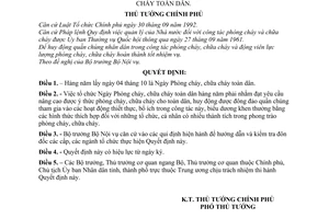 Quyết định 369-TTg lấy 04-10 hàng năm là Ngày Phòng cháy, chữa cháy toàn dân