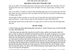 Nghị quyết 10/NQ-HĐND 1996 phát triển kinh tế xã hội 03 huyện ven biển Bến Tre 1996-2000-2010