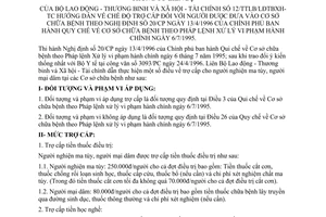 Thông tư liên tịch 12/TTLB/LĐTBXH-TC hướng dẫn chế độ trợ cấp người được đưa vào cơ sở chữa bệnh hướng dẫn Nghị định 20/CP