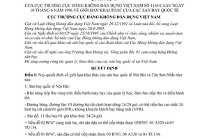 Quyết định 1165/CAAV giới hạn khai thác sân bay quốc tế