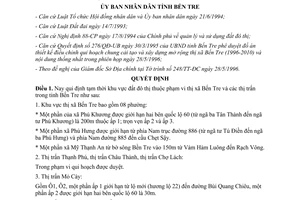 Quyết định 848/QĐ-UB năm 1996 Qui định tạm thời khu vực đất đô thị Bến Tre