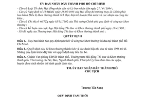 Quyết định 2812/QĐ-UB-NCVX bản quy định tạm thời về công tác khen thưởng thi đua thành phố Hồ Chí Minh