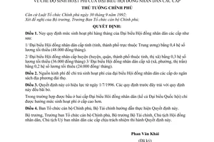 Quyết định 394-TTg chế độ sinh hoạt phí của Đại biểu Hội đồng nhân dân các cấp