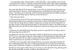 Thông tư liên bộ 1192/KCM-GTVT phân công quản lý Nhà nước chất lượng hàng hóa