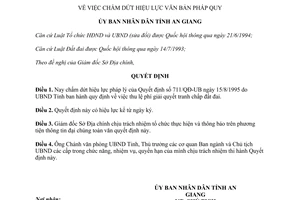 Quyết định 652/QĐ-UB 1996 chấm dứt hiệu lực Quyết định 711/QĐ-UB An Giang