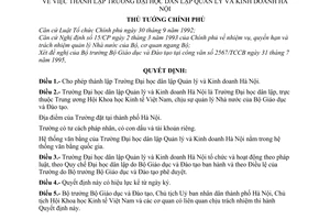 Quyết định 405-TTg thành lập Trường Đại học dân lập Quản lý và kinh doanh Hà Nội