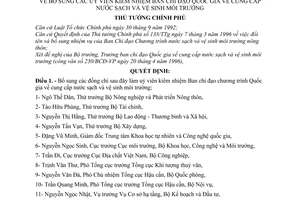 Quyết định 419-TTg bổ sung ủy viên kiêm nhiệm Ban Chỉ đạo quốc gia cung cấp nước sạch vệ sinh môi trường