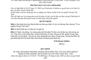 Quyết định 45/VGCP-TCCBĐT quy định khen thưởng huy chương "Vì sự nghiệp vật giá Việt Nam"