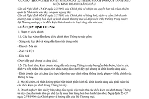 Thông tư 11/TM-KD quy định điều kiện kinh doanh xăng dầu