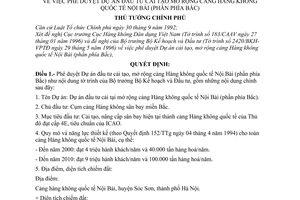 Quyết định 431/TTg phê duyệt Dự án đầu tư cải tạo mở rộng cảng hàng không quốc tế Nội Bài (phần phía Bắc)