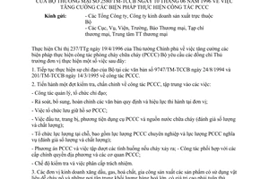 Công văn 2580/TM-TCCB tăng cường các biện pháp thực hiện công tác phòng cháy, chữa cháy