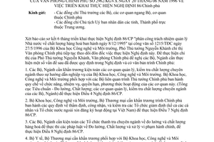 Công văn 2962/KGVX triển khai thực hiện NĐ 86/CP