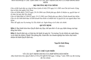 Quyết định 581A-TC/QĐ/TCNH Quy chế tạm thời quy định chung hợp đồng bảo hiểm