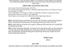 Quyết định 175-NH5/QĐ Quy chế mở, hoạt động chấm dứt chi nhánh, văn phòng đại diện trong nước của Ngân hàng thương mại cổ phần Việt Nam