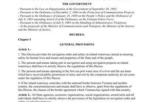 Decree No. 40-CP of July 05 1996, of the Government on ensuring navigation order and safety on inland waterways
