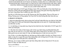 Thông tư 33-TC/TCT Danh mục hàng hóa thuế nhập khẩu hướng dẫn Nghị định 18/CP