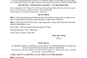 Quyết định 137/TCCP-CCVC tiêu chuẩn Vụ trưởng, Phó vụ trưởng chức vụ tương đương ở các Bộ, cơ quan ngang Bộ, cơ quan thuộc Chính phủ