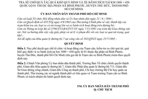 Quyết định 3325/QĐ-UB-NC phê duyệt quy chế tổ chức hoạt động Trạm cân, kiểm tra xe chở quá tải, quá khổ quy định bánh xích tại km 1880+650 quốc lộ 01