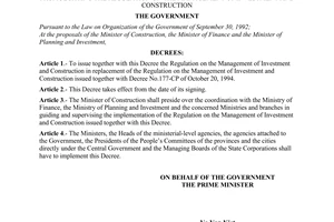 Decree No. 42-CP of July 16, 1996, of the Government promulgating the regulation on the management of investment and construction