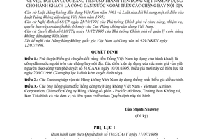 Quyết định 1385/CAAV chuyển đổi giá cước bay nội địa bằng USD thành Đồng Việt Nam áp dụng hành khách công dân nước ngoài trên chặng bay nội địa