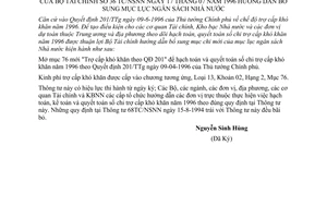 Thông tư 36-TC/NSNN bổ sung mục lục ngân sách Nhà nước