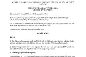 Nghị quyết 05/NQ-HĐND 1996 kế hoạch phổ cập giáo dục tiểu học xóa mù chữ ở Lào Cai