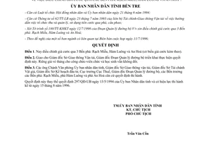 Quyết định 1069/QĐ-UB 1996 điều chỉnh giá cước qua phà Rạch Miễu Hàm Luông An Hoá Bến Tre