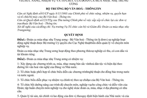 Quyết định 1585/TC-QĐ chức năng, nhiệm vụ tổ chức Đoàn Ca múa nhạc nhẹ Trung ương