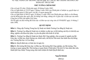 Quyết định 479-TTg nâng cấp trường Trung học Kỹ thuật mỏ thành Cao đẳng Kỹ thuật mỏ