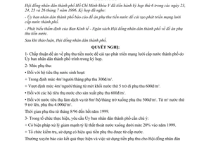 Nghị quyết 05/NQ-HĐ 1996 phụ thu tiền nước cải tạo phát triển mạng lưới cấp nước Hồ Chí Minh