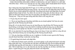 Thông tư liên bộ 77-TM/TCHQ hướng dẫn điều chỉnh bổ sung quy định thực hiện Nghị định 89/CP