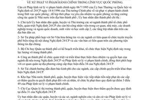 Chỉ thị 26/CT-UB-NC tổ chức thực hiện Nghị định 24/CP xử phạt vi phạm hành chính lĩnh vực quốc phòng