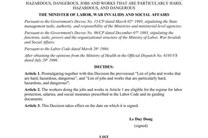 Decision No. 915/LDTBXH-QD promulgating the provisional list of jobs and works