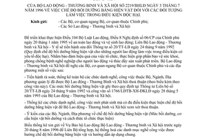 Công văn 2219/BHLĐ chế độ bồi dưỡng bằng hiện vật đối tượng làm việc trong điều kiện độc hại