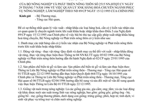 Công văn 2515-NN-HTQT/CV quản lý hàng hoá chuyên dành phục vụ nông nghiệp, lâm nghiệp theo NĐ 89/CP