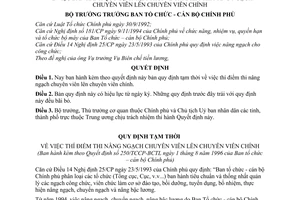 Quyết định 250/TCCP-BCTL quy định tạm thời về việc thí điểm thi nâng ngạch chuyên viên lên chuyên viên chính