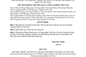 Quyết định 252-PTM/QĐ quy tắc đạo đức trọng tài viên Trung tâm Trọng tài Quốc tế Việt Nam