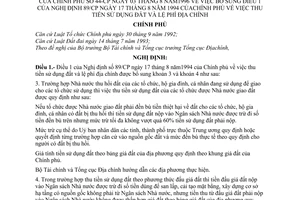 Nghị định 44-CP thu tiền sử dụng đất và lệ phí địa chính bổ sung điều 1 nghị định 89/CP