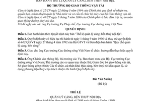 Quyết định 2046-QĐ/PC thể lệ quản lý cảng, bến thuỷ nội địa