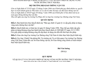 Quyết định 2047-QĐ/PC bản quy định quản lý cấp giấy phép sử dụng vùng nước đường thuỷ nội địa