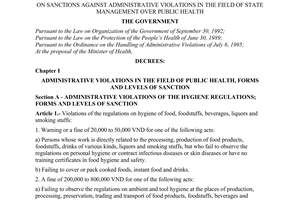 Decree No. 46-CP of August 06, 1996, of the GovernmeAnt on sanctions against administrative violations in the field of state management over public health