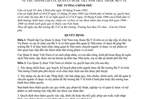 Quyết định 547-TTg thành lập Cục Quản lý dược Việt Nam thuộc Bộ Y tế