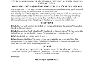 Quyết định 94-BT/QĐ Quy chế xét tặng Huy chương sự nghiệp bảo vệ và chăm sóc trẻ em