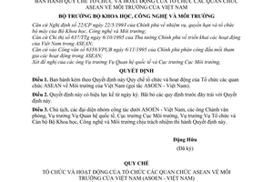 Quyết định 1810/QĐ-QHQT Quy chế tổ chức hoạt động Quan chức ASEAN về môi trường Việt Nam